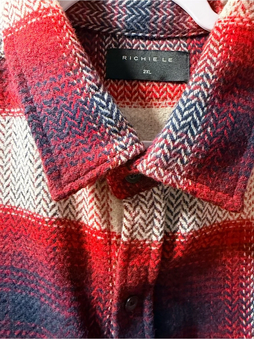 Richie Le Men’s Plaid Jacket Men's//  Red, Navy & Cream Lightweight Shirt Jacket